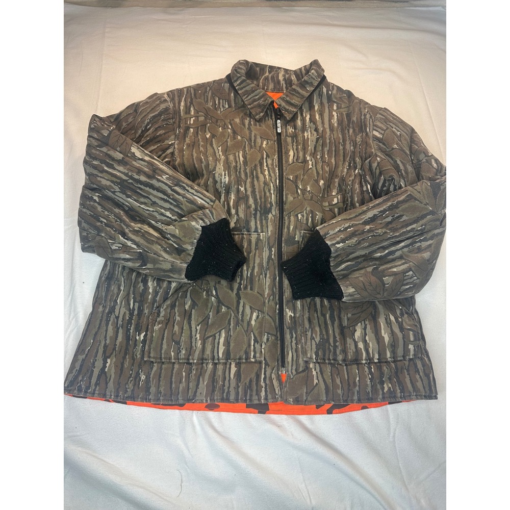 Vintage Realtree Reversible Hunting Jacket Camo Blaze Orange Canvas Zip Up